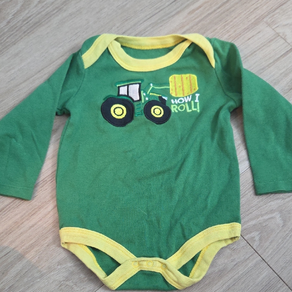 John Deere Green and Yellow Baby Bodysuit with Tractor Logo